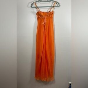 Vtg La Senza Orange Sheer Lace Underwired Lingerie Maxi Slip Dress S